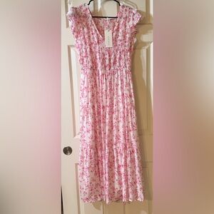 Elegant Pink Floral Midi Dress